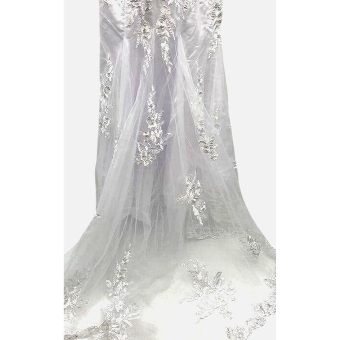 Lace & Tulle Long-Sleeve Wedding Gown With Train Size 12