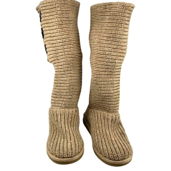 Ugg Classic Cardy Light Brown Knitted Slip-On Boots Women's SZ 6