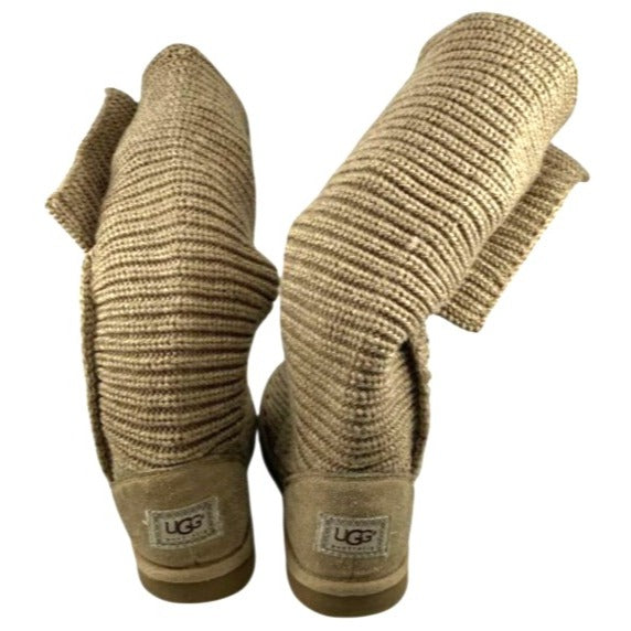 Ugg Classic Cardy Light Brown Knitted Slip-On Boots Women's SZ 6