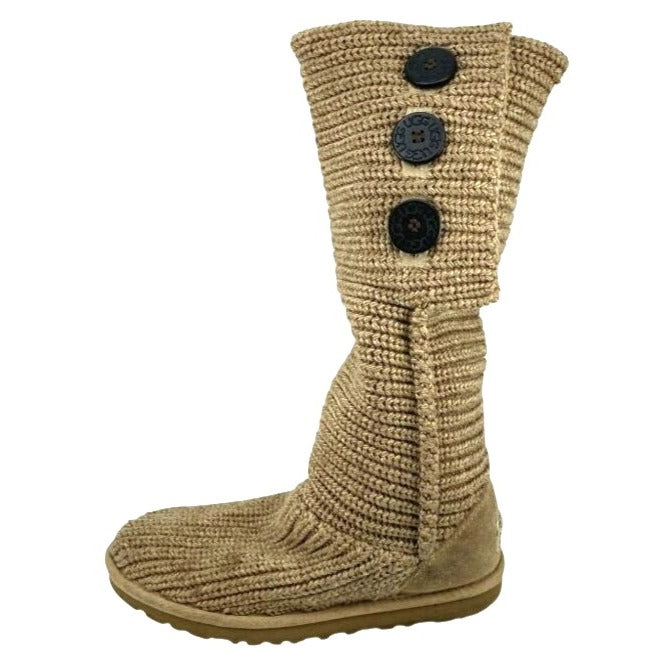 Ugg Classic Cardy Light Brown Knitted Slip-On Boots Women's SZ 6