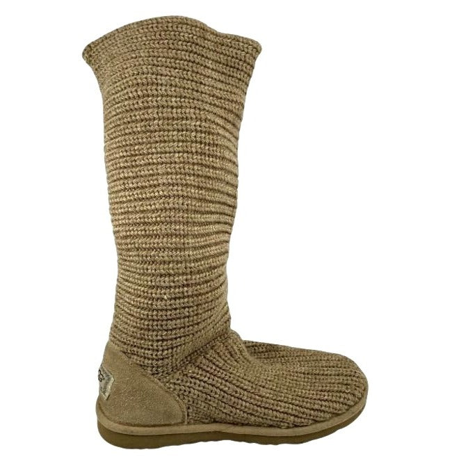 Ugg Classic Cardy Light Brown Knitted Slip-On Boots Women's SZ 6