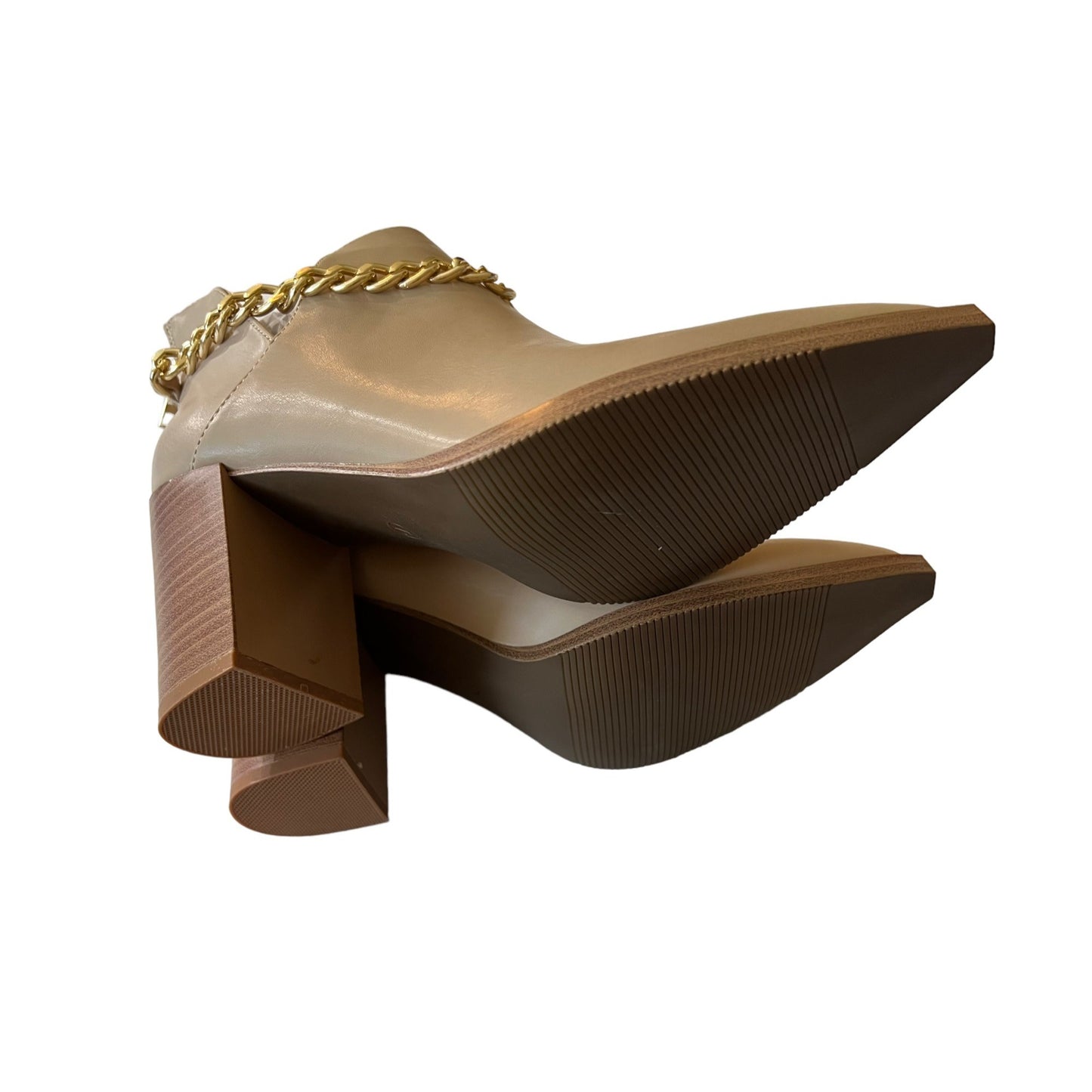 Women's Cutout Ankle Booties Boots With Gold Chain Almond Toe Western Style