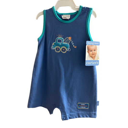 Carters BabySoft Basics Blue Romper With Truck Embroidery Size 3-6 Months