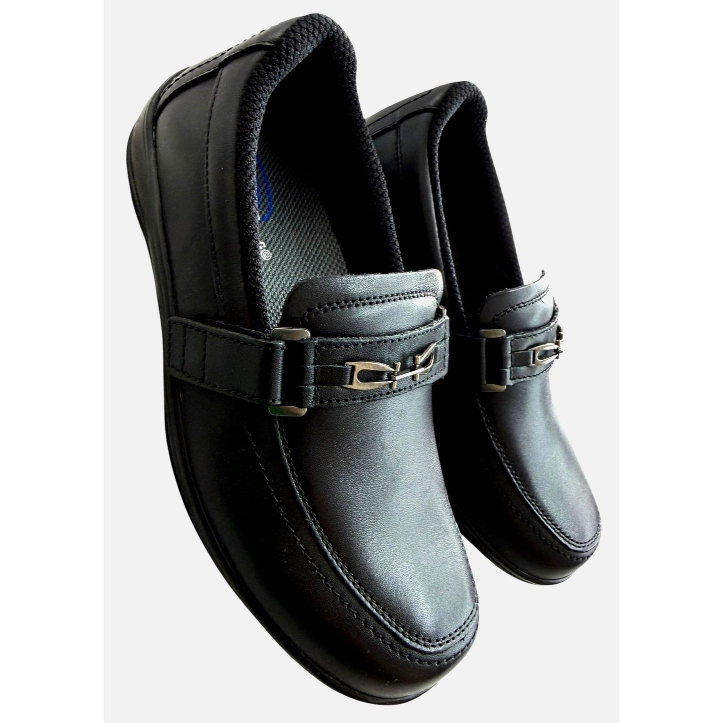 OrthoFeet Women's SZ 7WW Black Loafers Leather Upper Slip-On Shoes