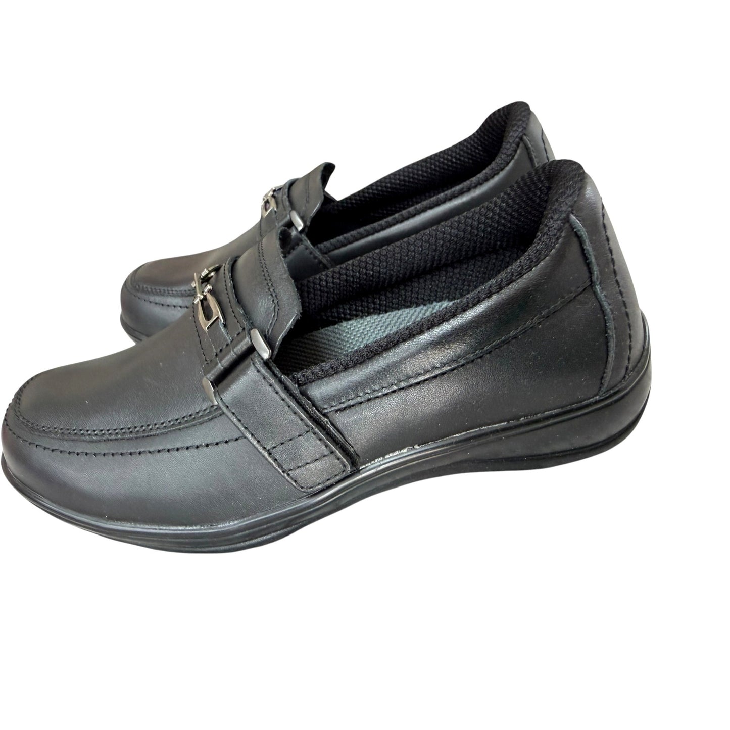 OrthoFeet Women's SZ 7WW Black Loafers Leather Upper Slip-On Shoes