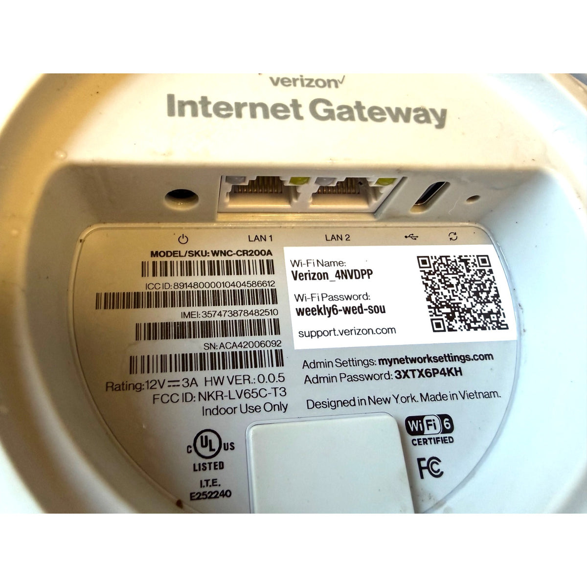 Verizon 5G Home Internet Gateway Model WNC-CR200A With Power Adapter
