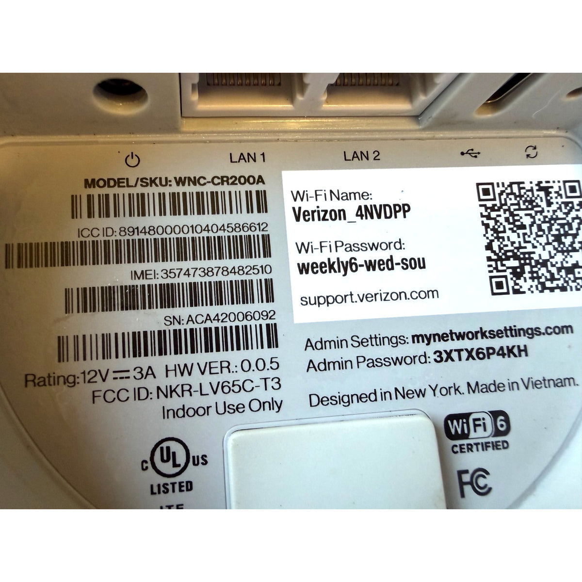 Verizon 5G Home Internet Gateway Model WNC-CR200A With Power Adapter