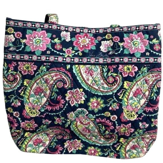 Vera Bradley Floral Paisley Quilted Tote Bag With Interior Pockets Multicolor 14"x14" Handmade Cotton