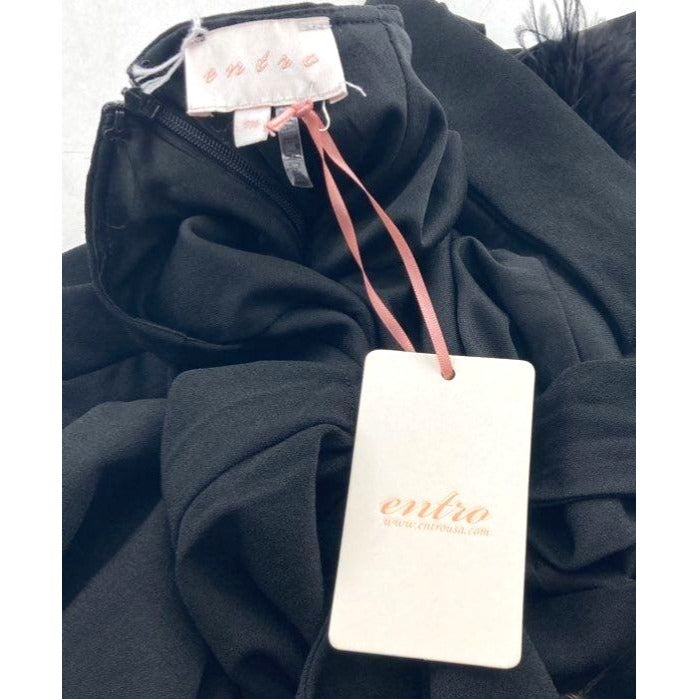 Entro Women's Black Sleeveless Fur Trim Wide Leg Jumpsuit W/ Tie Back- M NWT