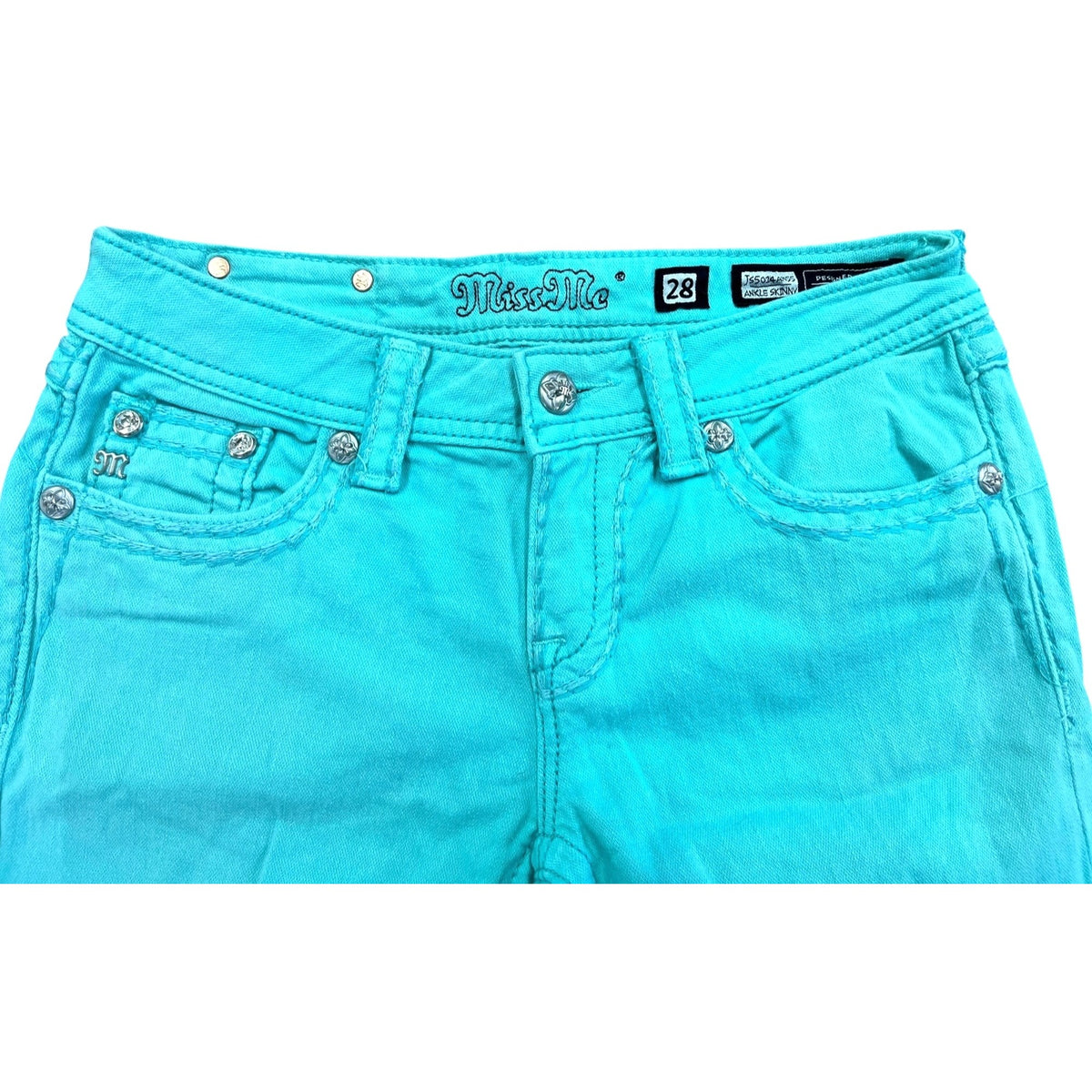 Miss Me Wome'ns Turquoise Ankle Skinny Jeans Size 28