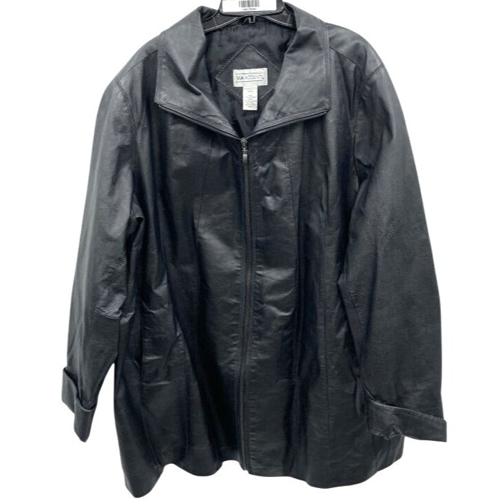 Plus Size 26W Via Accenti Black Leather Jacket Women's