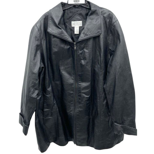 Plus Size 26W Via Accenti Black Leather Jacket Women's