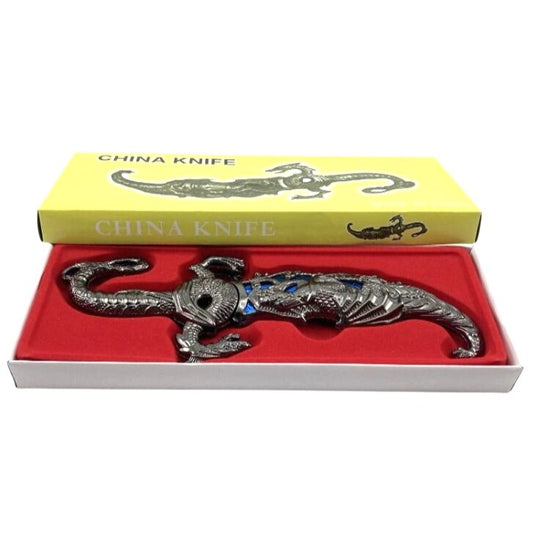 Chinese Fantasy Dragon Grey/Blue Decorative Knife With Sheath