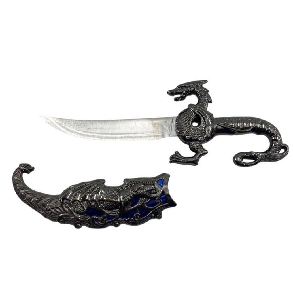 Chinese Fantasy Dragon Grey/Blue Decorative Knife With Sheath