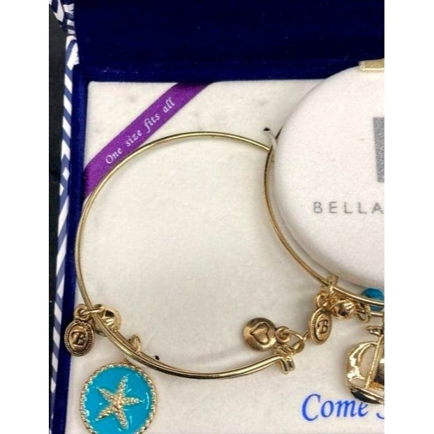 Bella Perlina Gold-Tone Bangle Bracelet Set With Nautical Charms "Come Sail Away" One Size Fits All
