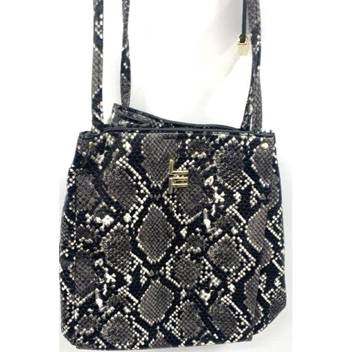 London Fog Black Snakeskin Print Crossbody Bag Adjustable Strap Compact & Stylish