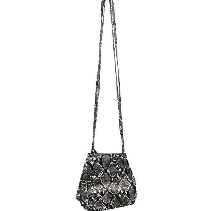 London Fog Black Snakeskin Print Crossbody Bag Adjustable Strap Compact & Stylish