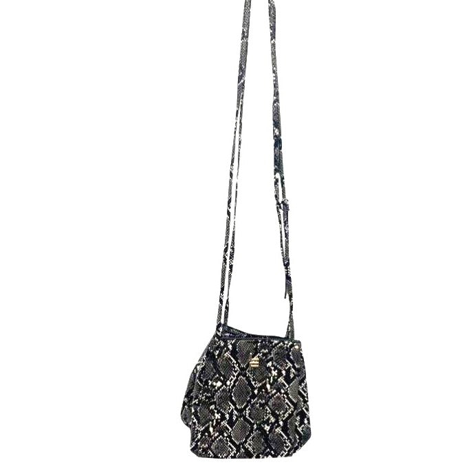 London Fog Black Snakeskin Print Crossbody Bag Adjustable Strap Compact & Stylish