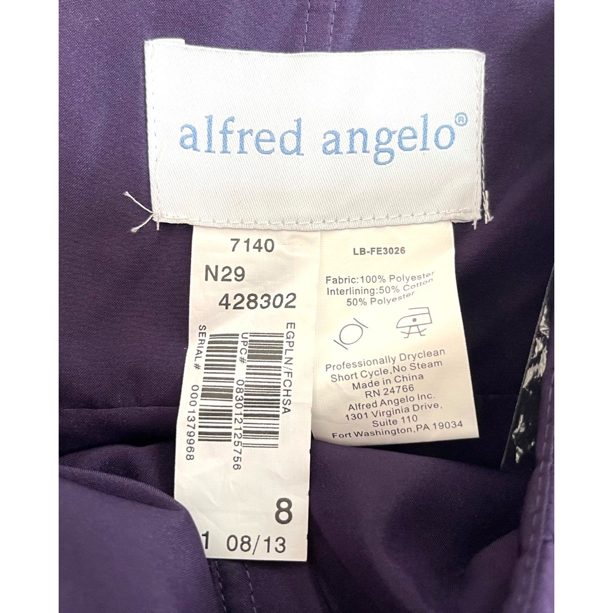 Alfred Angelo Purple Strapless Gown Formal Maxi Dress Size 8