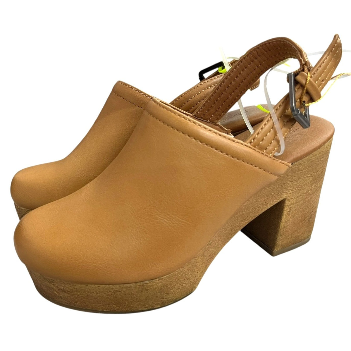 New Universal Threads  Women's Tan Leather Block Heel Mules Size 5