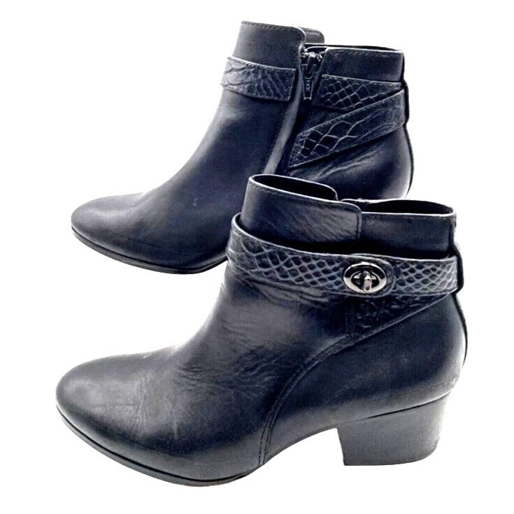 Coach Ankle Bootie Patricia Women's Black Leather Croc Embossed Strap Size 6.5