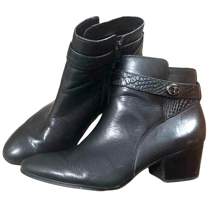Coach Ankle Bootie Patricia Women's Black Leather Croc Embossed Strap Size 6.5