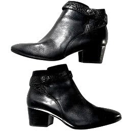 Coach Ankle Bootie Patricia Women's Black Leather Croc Embossed Strap Size 6.5