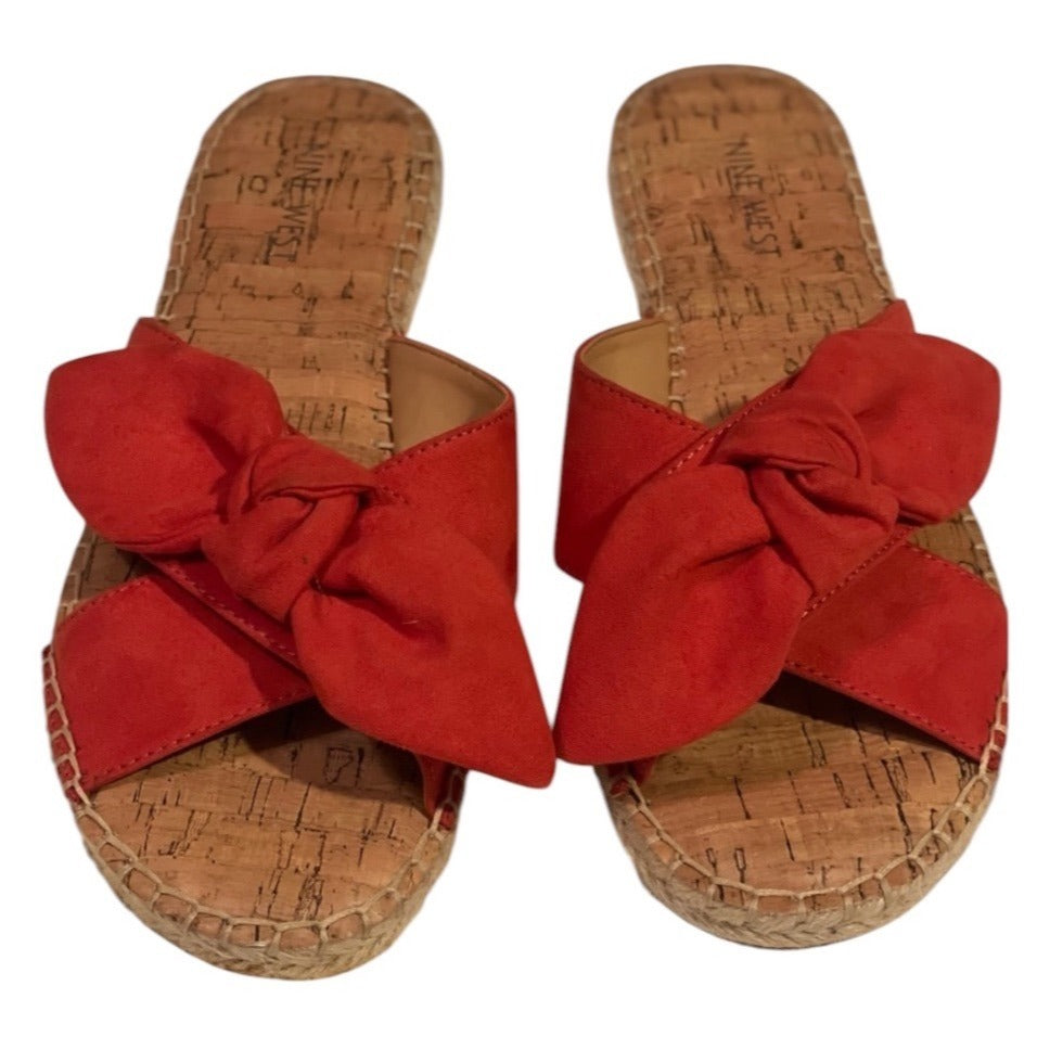Nine West Womens Red Bow Espadrille Slide Sandals Size 7.5M NWOB