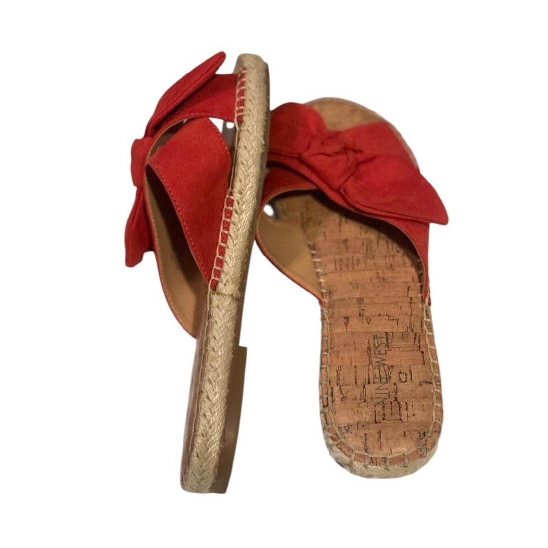 Nine West Womens Red Bow Espadrille Slide Sandals Size 7.5M NWOB