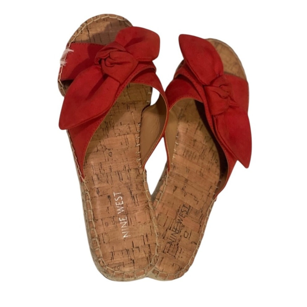 Nine West Womens Red Bow Espadrille Slide Sandals Size 7.5M NWOB