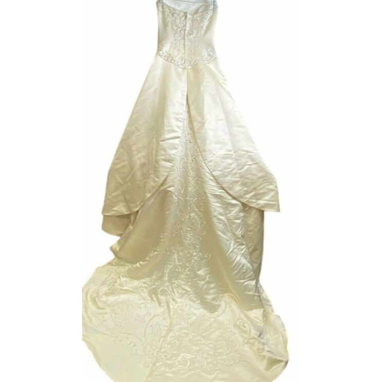 Davids Bridal Strapless Satin A-Line Wedding Gown With Embroidered Train Size 10 Light Gold