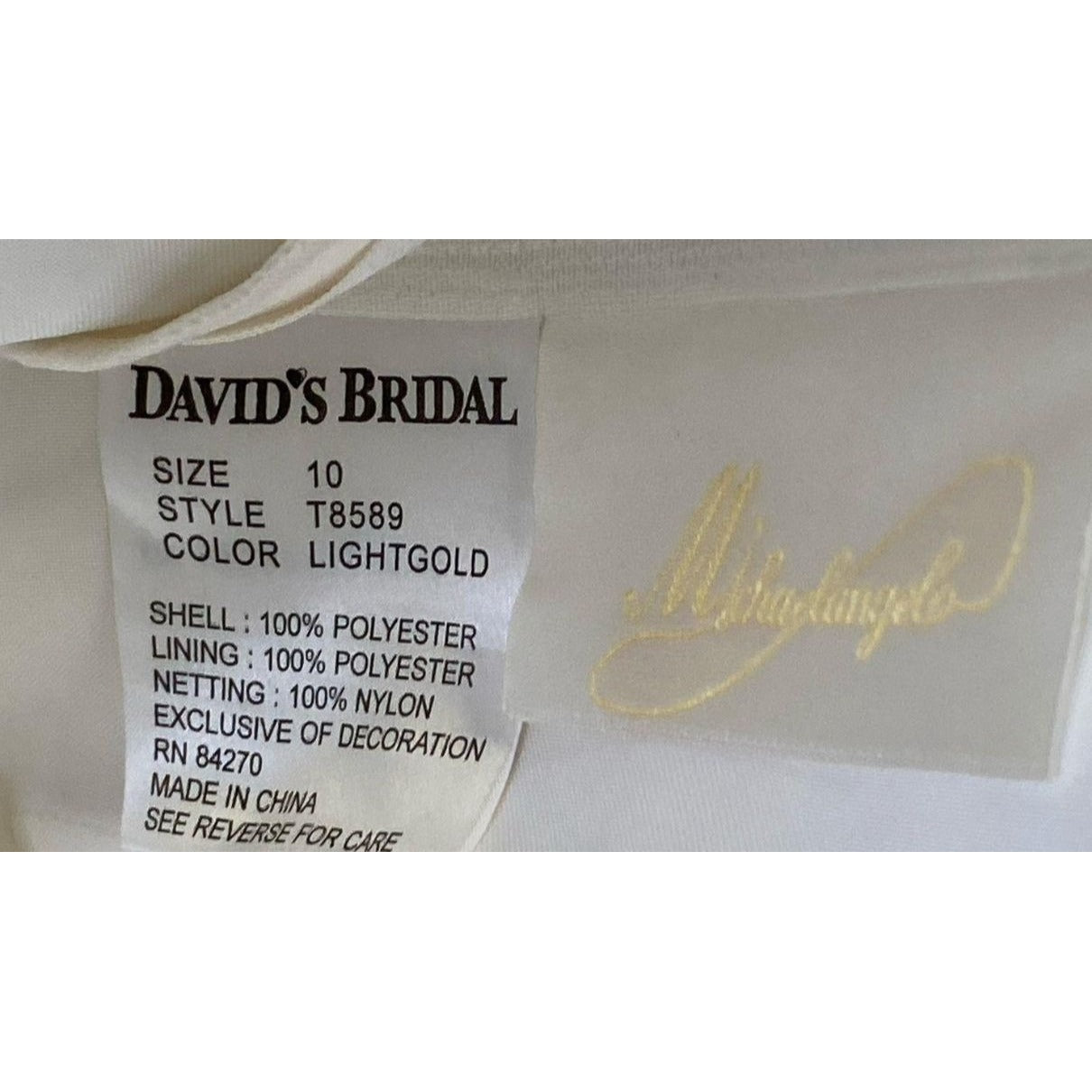 Davids Bridal Strapless Satin A-Line Wedding Gown With Embroidered Train Size 10 Light Gold