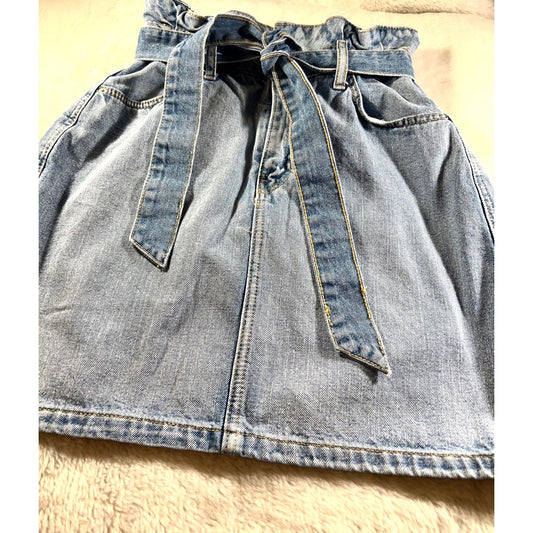 H&M Divided Women's Paperbag Denim Skirt With Tie Belt & Pockets Size 4