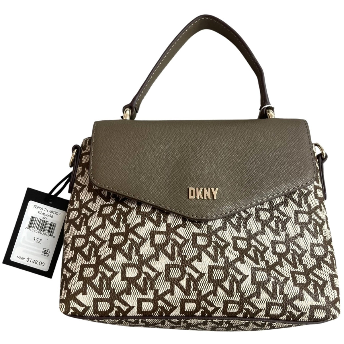 DKNY Monogram Crossbody Bag With Adjustable Strap Brown & Beige NWT