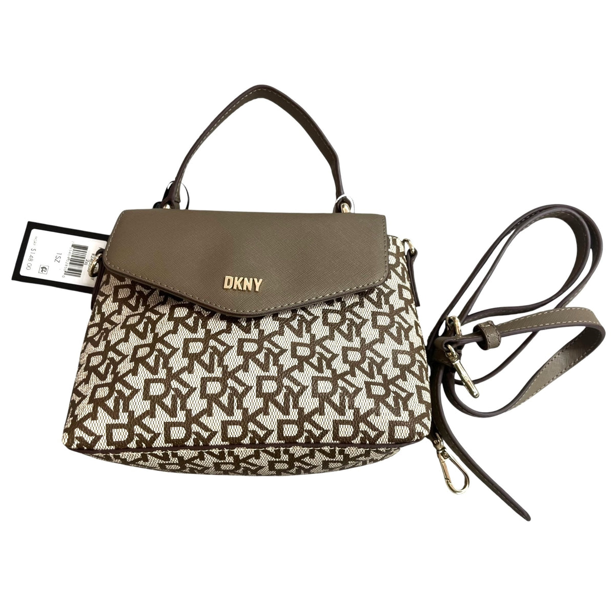 DKNY Monogram Crossbody Bag With Adjustable Strap Brown & Beige NWT