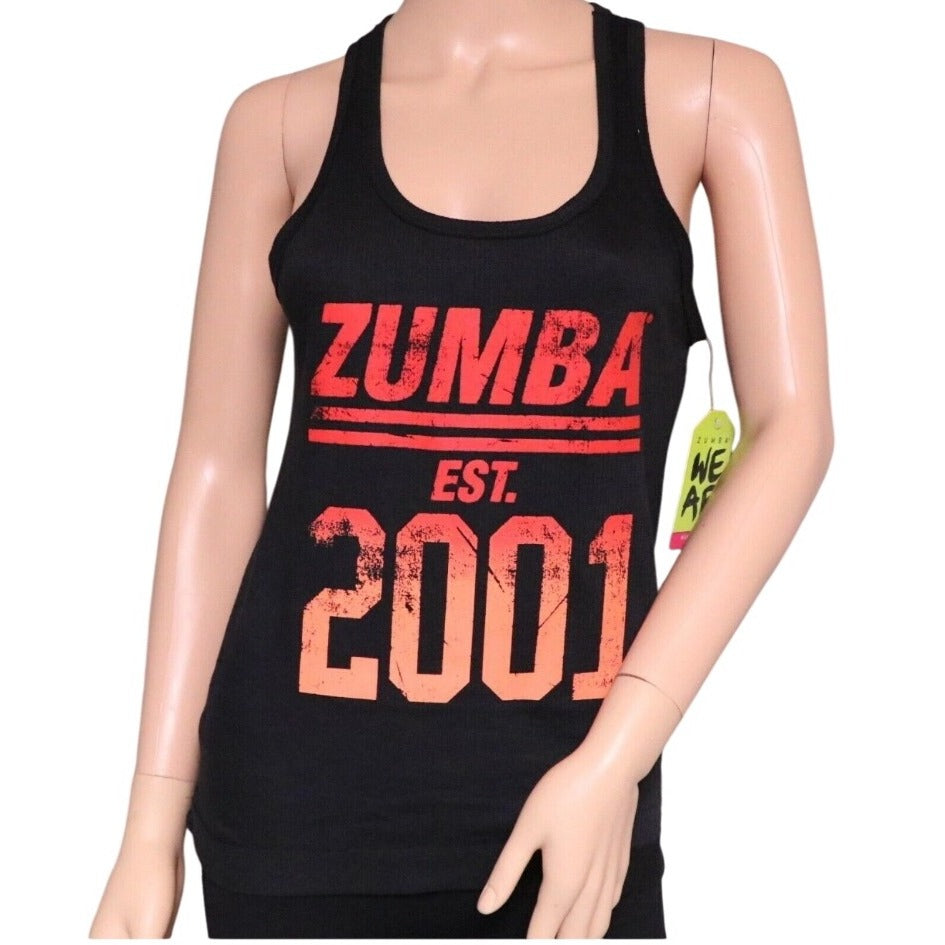 Zumba Womens Racerback Tank Top Black With "Zumba EST. 2001" Small