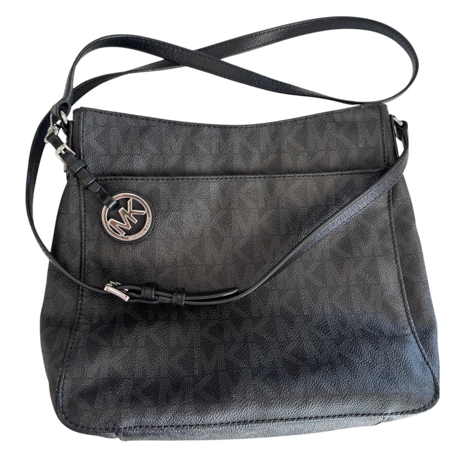 Michael Kors Black Monogram Print Crossbody Bag Adjustable Strap Zipper Closures Durable & Stylish Design
