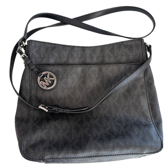 Michael Kors Black Monogram Print Crossbody Bag Adjustable Strap Zipper Closures Durable & Stylish Design