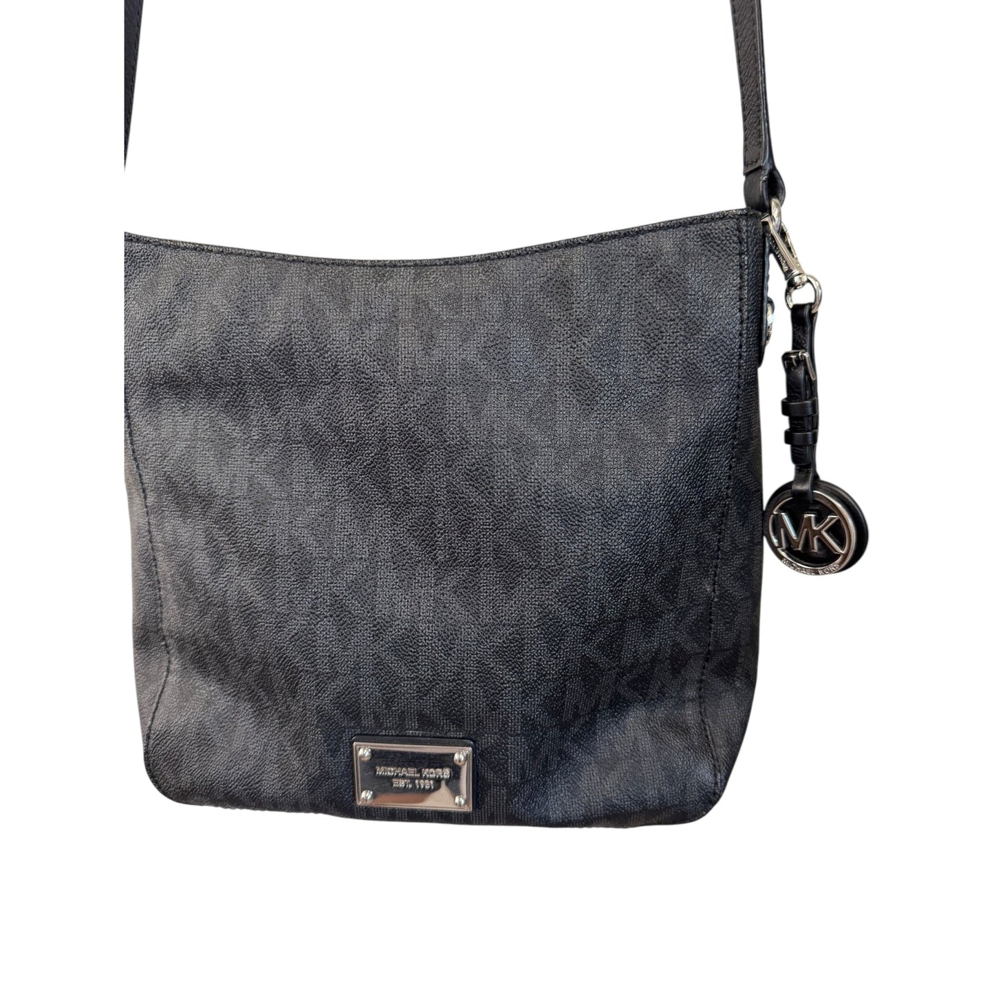 Michael Kors Black Monogram Print Crossbody Bag Adjustable Strap Zipper Closures Durable & Stylish Design