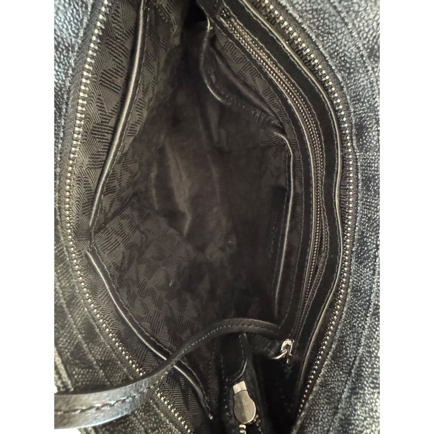 Michael Kors Black Monogram Print Crossbody Bag Adjustable Strap Zipper Closures Durable & Stylish Design