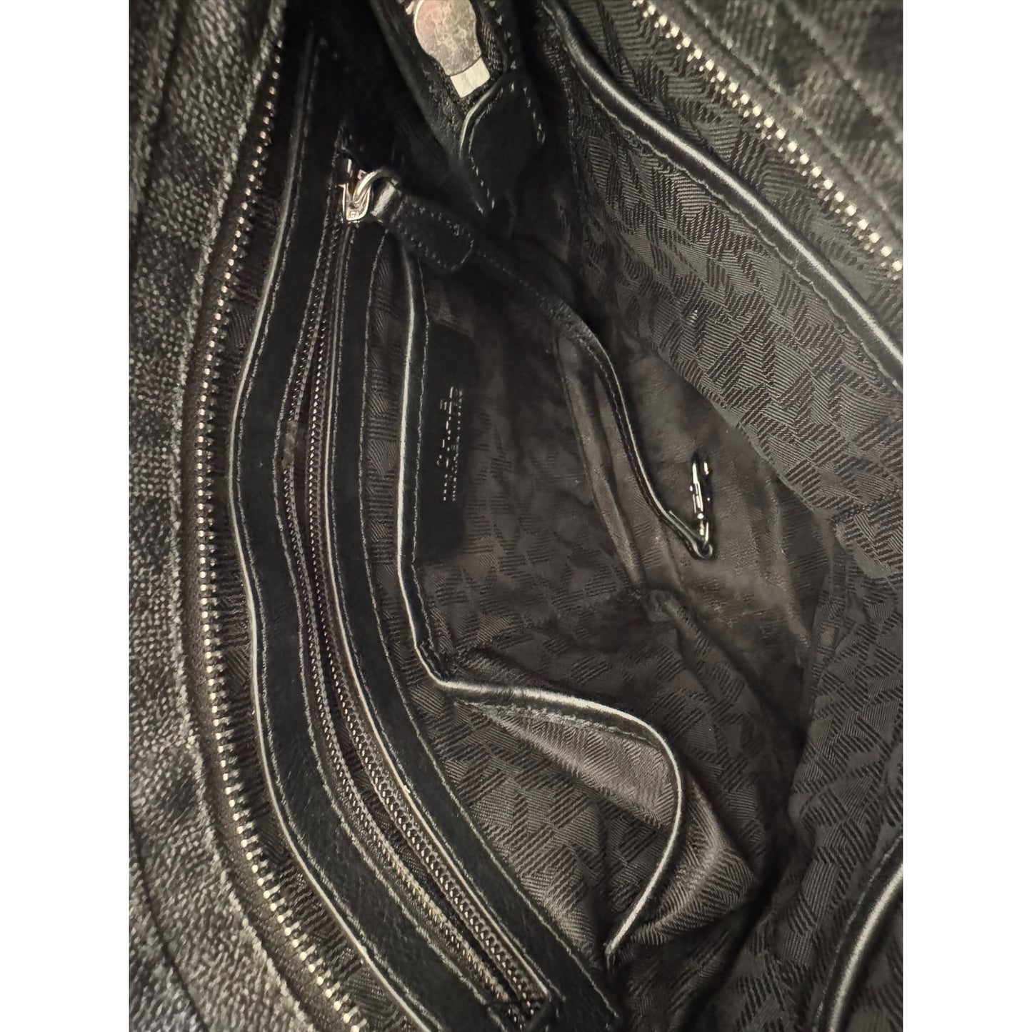 Michael Kors Black Monogram Print Crossbody Bag Adjustable Strap Zipper Closures Durable & Stylish Design