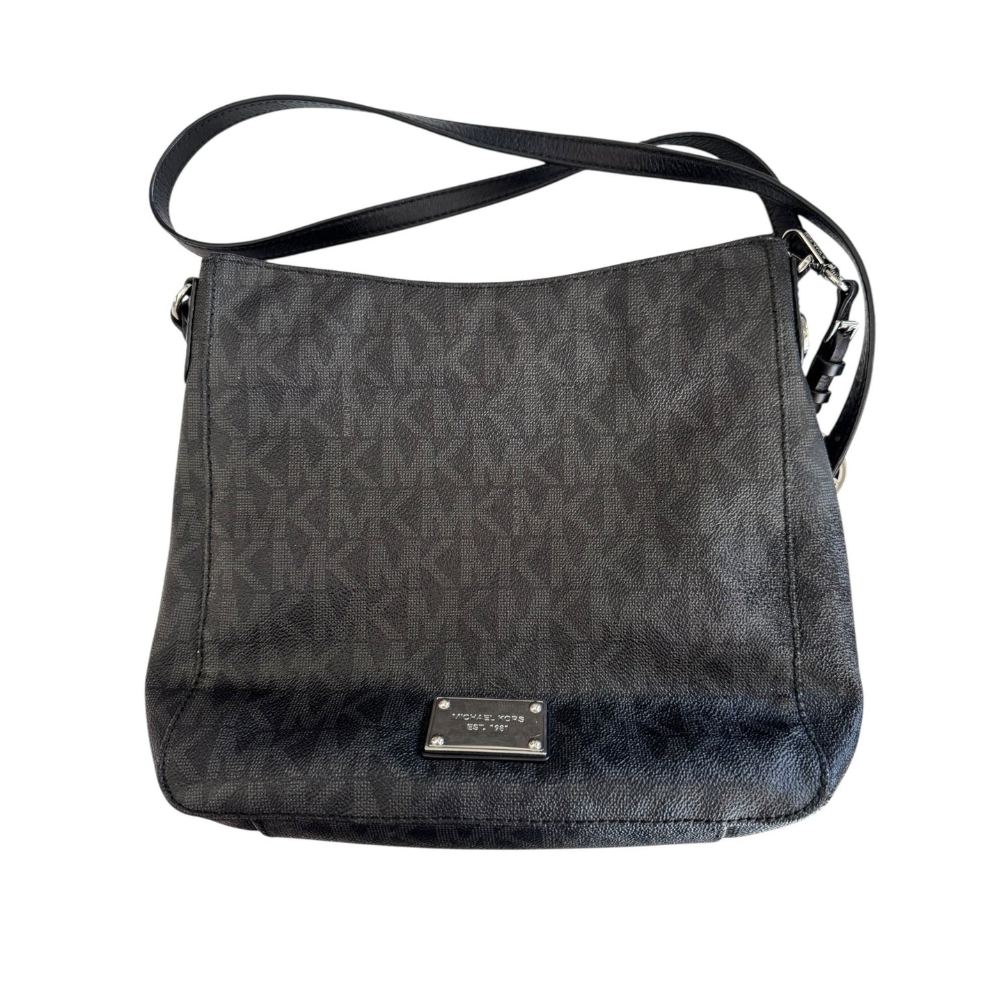 Michael Kors Black Monogram Print Crossbody Bag Adjustable Strap Zipper Closures Durable & Stylish Design