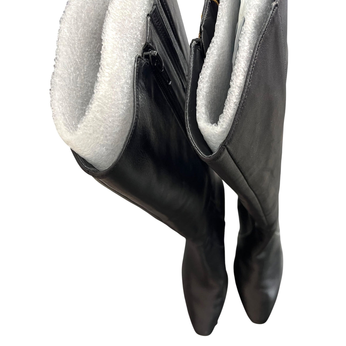 Antonio Melani Black Leather Knee-High Heeled Boots With Buckle Detail Size 9M