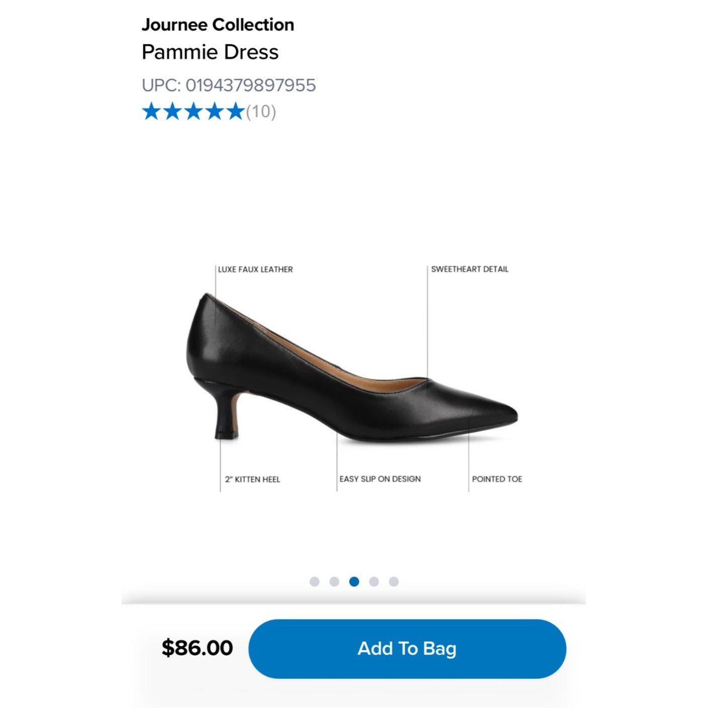 Journee Collection Black Pointed Toe Kitten Heel Pumps Size 11