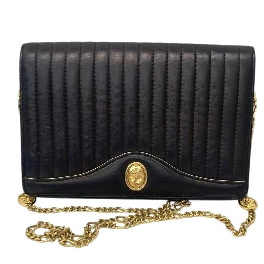 Fellini Black Leather Quilted Crossbody Bag With Gold Chain & Medallion