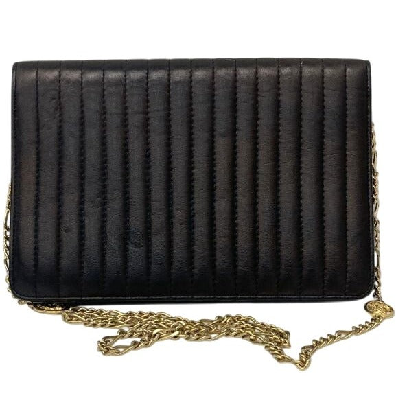 Fellini Black Leather Quilted Crossbody Bag With Gold Chain & Medallion