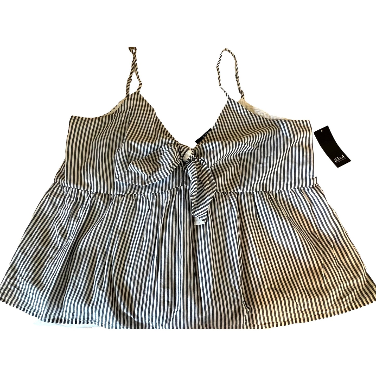 A.N.A Blue & White Striped Sleeveless Bow Front Top XXL