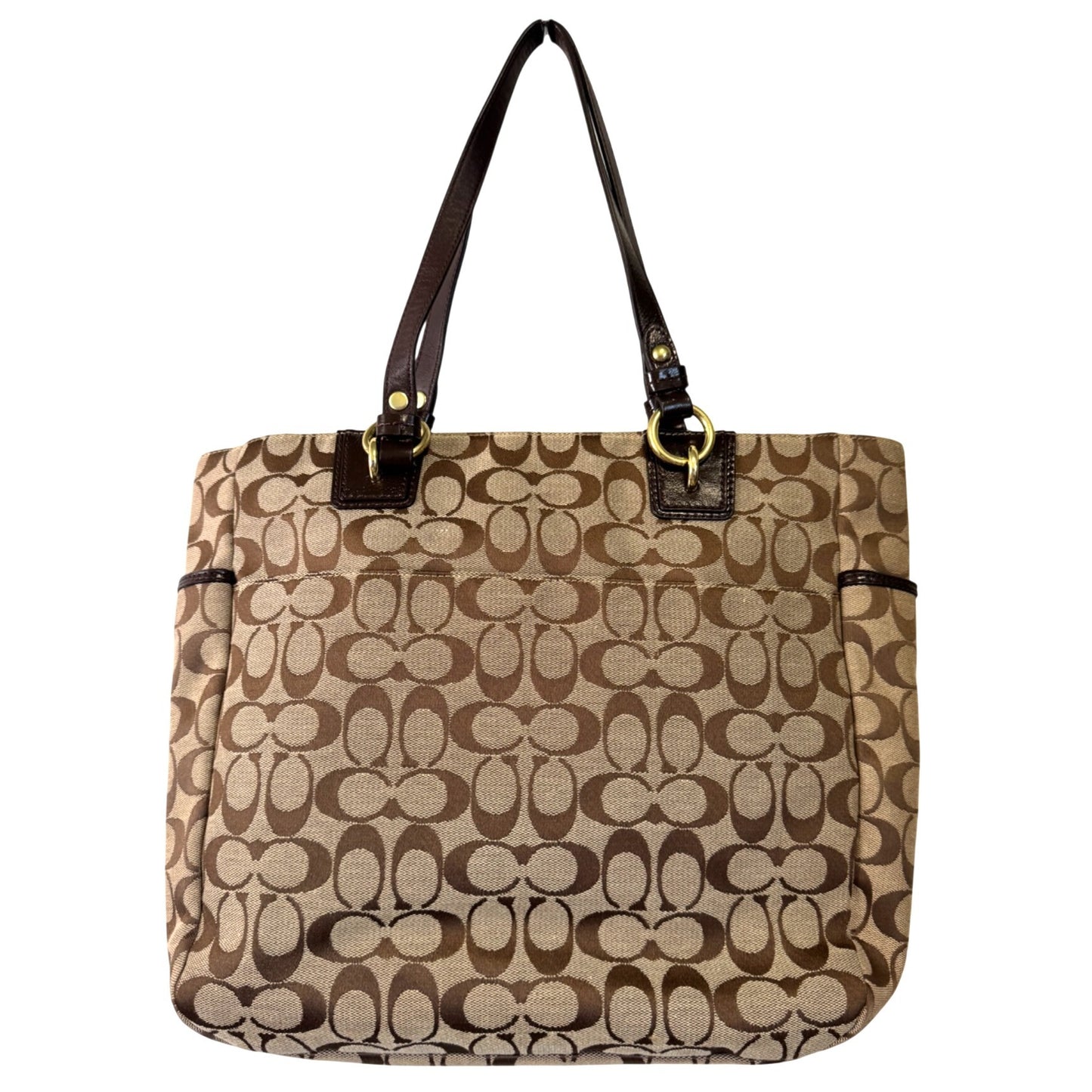 Coach Brown Signature Canvas Tote Bag W/ Leather Handles & Gold-Tone Hardware