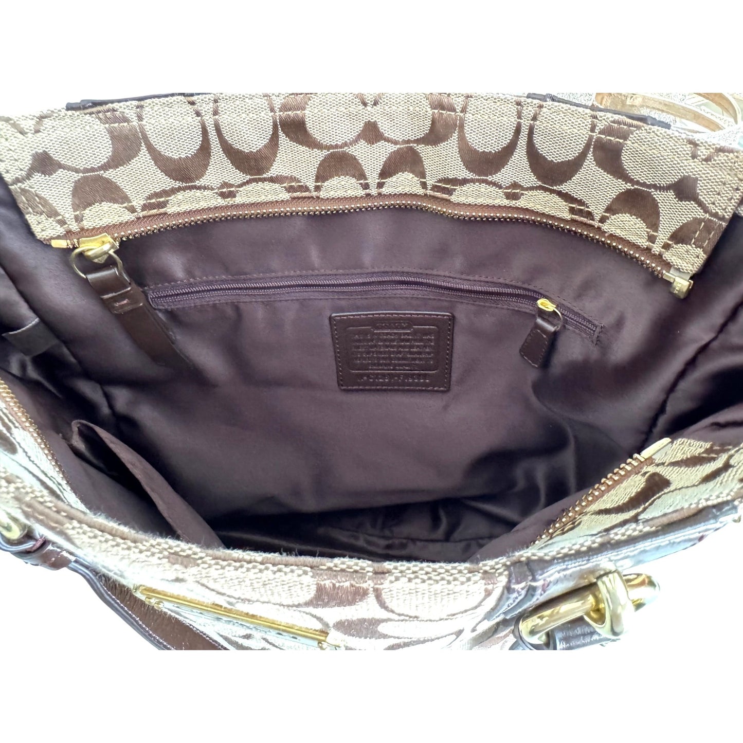Coach Brown Signature Canvas Tote Bag W/ Leather Handles & Gold-Tone Hardware