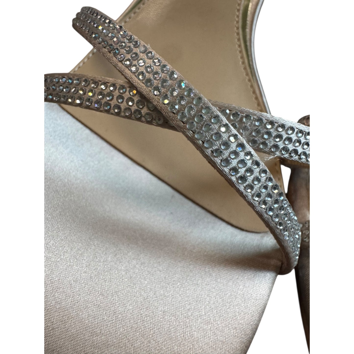 Jewel By Badgley Mischka Satin Rhinestone Strap Block Heel Ankle Strap Sandals Sz8